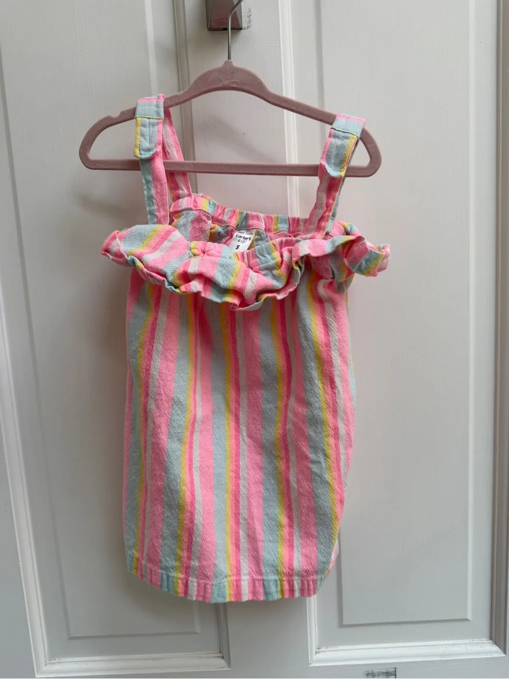 Carter's Girls 5 Pink Multi-Stripe Sorbet Rainbow Ruffle Tank Top Blouse Shirt